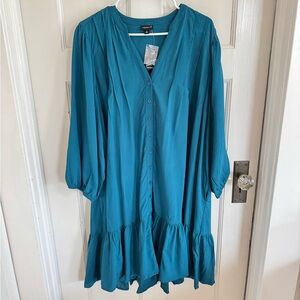 NWT Torrid teal blue 3/4 sleeve trapeze pleated dress size 2 (2x or 18/20)